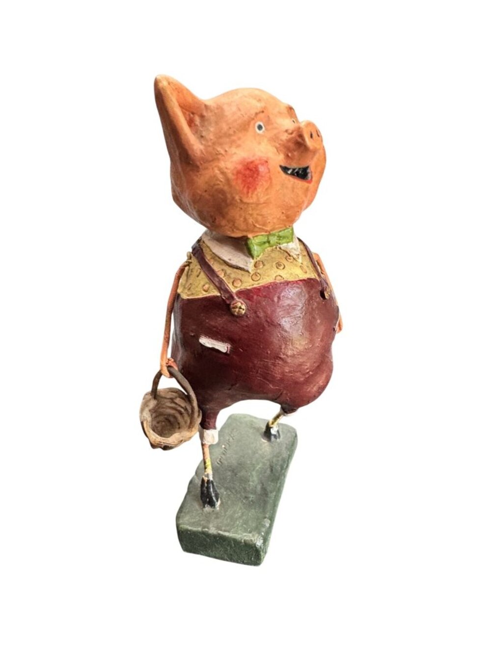 Lori Mitchell Three Little Pigs Figure Folk Art Resin Paper Pulp 6 1/4" Repair - Picture 3 of 7